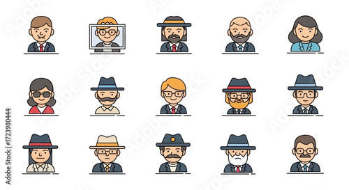Diverse Collection of Cartoon Avatar Portraits with Varied Styles and Accessories.