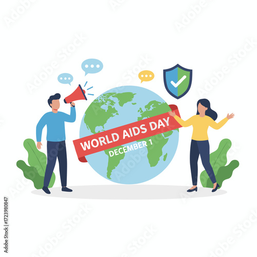 Concept for a World AIDS Day illustration: a flat design set against a white background