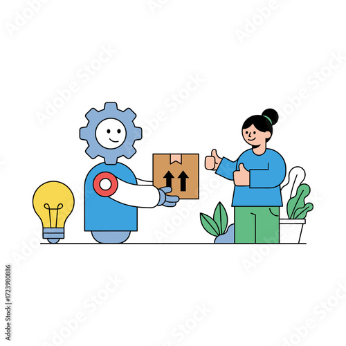 Concept illustration of industrial robotization on a white background