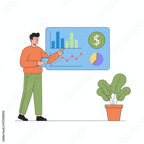 Finance management illustration concept: a flat illustration set against a white background