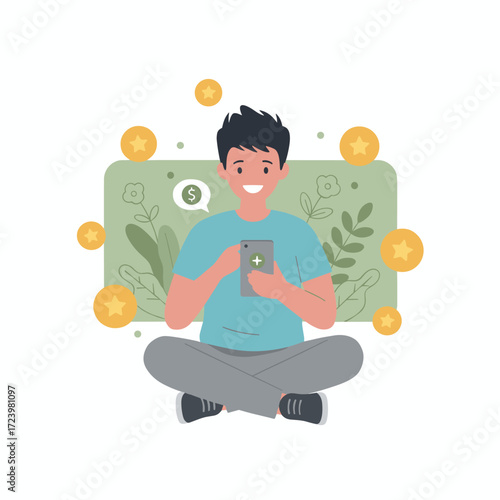 Vector illustration concept of adding money to a wallet, presented as a flat illustration on a white background
