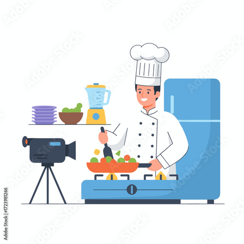 A female blogger is producing video content for a food blogger