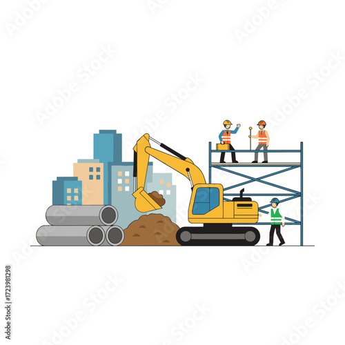 A construction worker reviews a blueprint or paper
