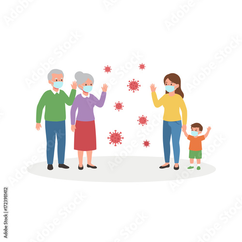 A mother and her son bid farewell to their grandparents due to social isolation