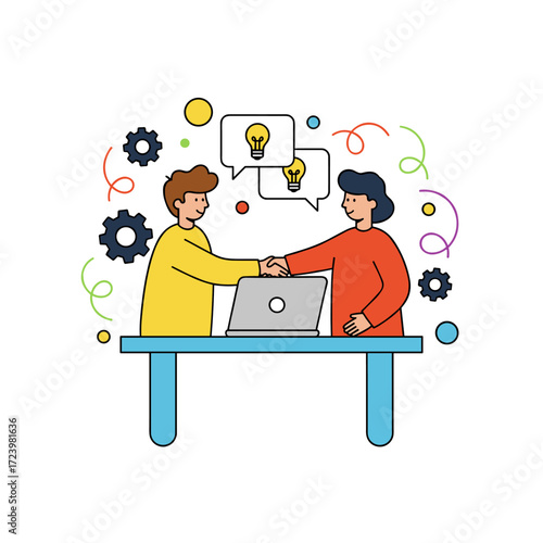 Vector illustration concept of company employees sharing thoughts and ideas