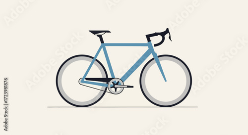 Minimalist illustration of a sleek blue road bicycle with a clean and modern design
