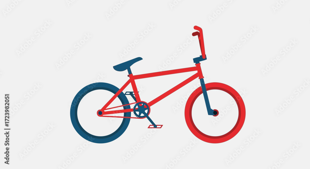 Fototapeta premium Stylized vector illustration of a red and blue bmx bike on a white background