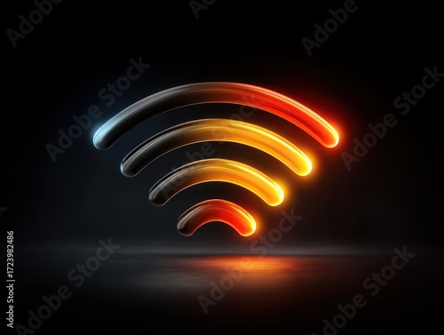 Abstract Wi-Fi Signal Icon with Vibrant Colors on Dark Background for Connectivity and Technology Themes