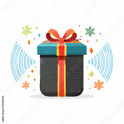Present Sound: An animated gift, emanating waves, festive decor, and vibrant colors, is a visual and auditory delight. It celebrates the joyous moment with a dynamic and engaging visual