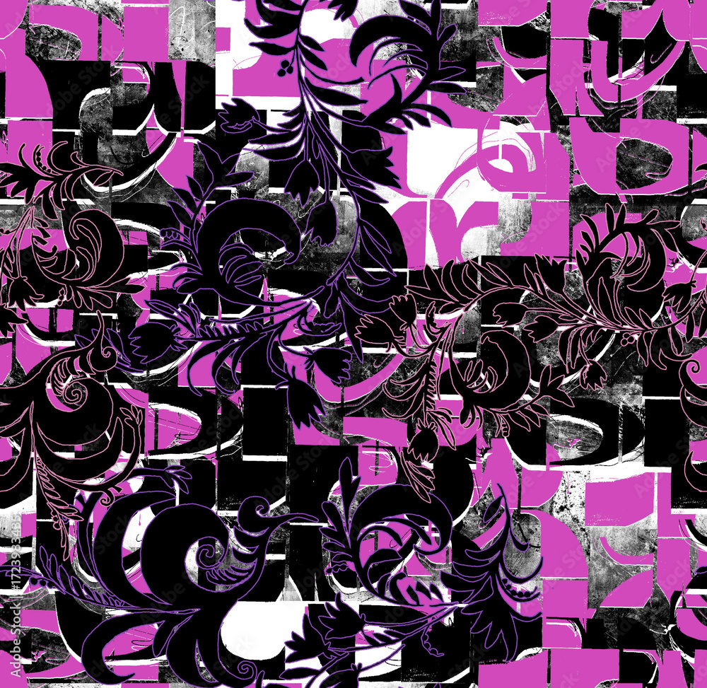 Obraz premium Graphic seamless background. Grunge texture with a beautiful pattern. For fabric, paper, and more. Art texture. Hand-drawn lines, splashes of paint, and blurred effects. Grunge texture.Grunge design.