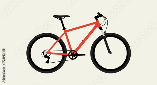 Illustration of a red mountain bike on a neutral background showcasing outdoor recreation and