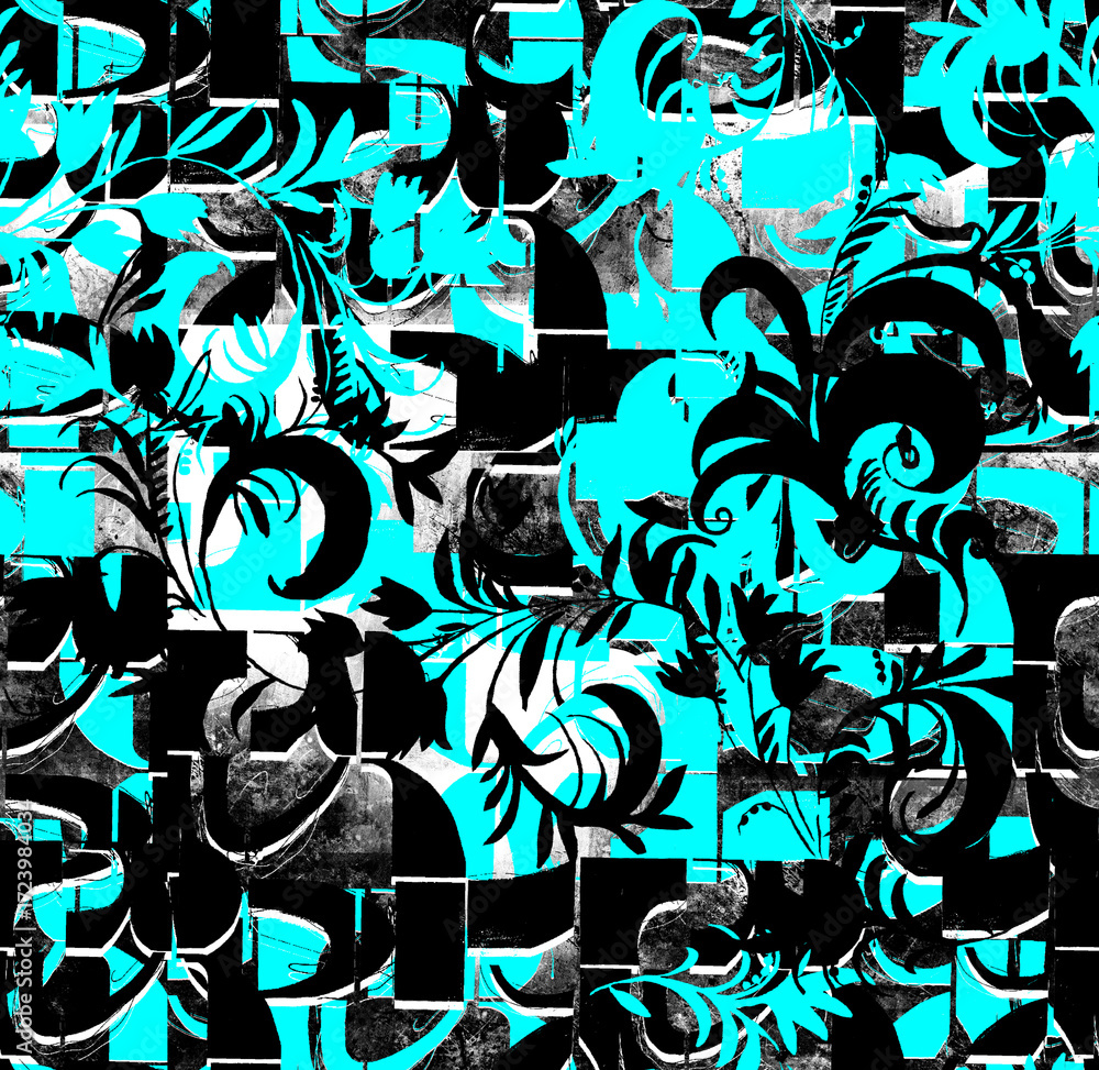 Fototapeta premium Graphic seamless background. Grunge texture with a beautiful pattern. For fabric, paper, and more. Art texture. Hand-drawn lines, splashes of paint, and blurred effects. Grunge texture.Grunge design.