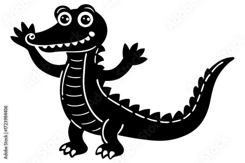 A friendly cartoon crocodile waving