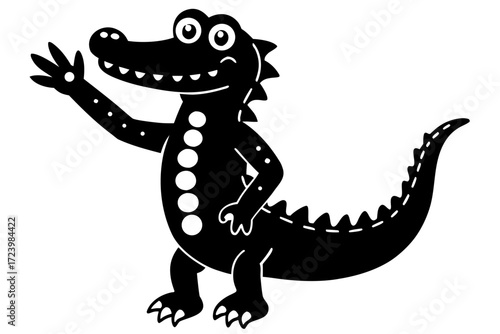 A friendly cartoon crocodile waving