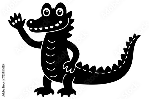 A friendly cartoon crocodile waving