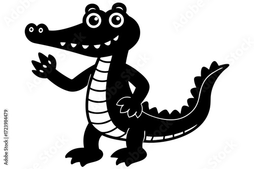 A friendly cartoon crocodile waving