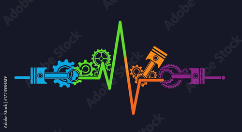 Engine heartbeat pulse representing mechanical engineering and automotive technology.