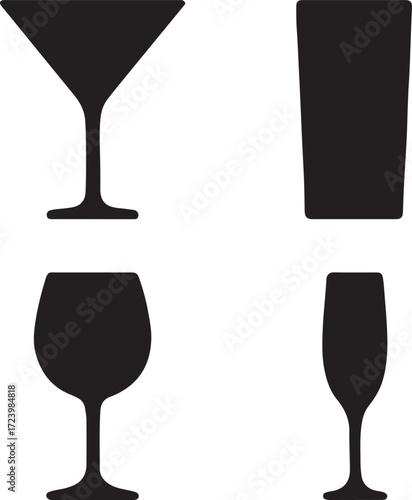 Set of clean silhouette drink glass icons
