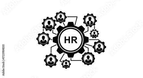 Conceptual illustration of human resources management and organizational structure with gears and