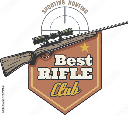 Rifle Club Hunting Logo – Vintage Outdoor Badge with Classic Trademark Design - hunting clubs, shooting ranges, adventure gear branding, apparel prints, and outdoor sports promotions.