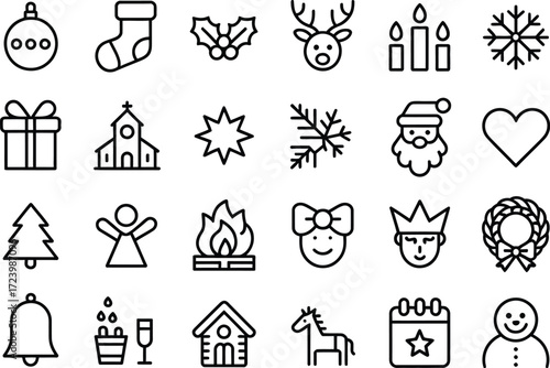 Collection of festive Christmas icons for holiday design and decoration