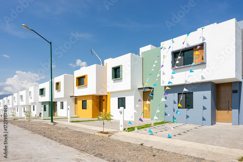 Fototapeta Naklejka Na Ścianę i Meble -  Group of houses of social interest in mexico, infonavit, fovissste. Guadalajara, Jalisco, México, November 04, 2024.