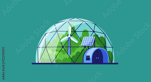 Geodesic Dome with Green Energy Inside.