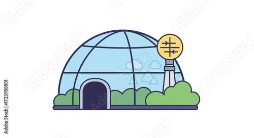 Glass geodesic dome structure with entrance.