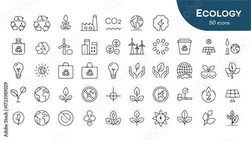 Ecology related line art icons collection nature environment