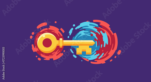 Golden Key Floating Between Swirling Red and Blue Energies.