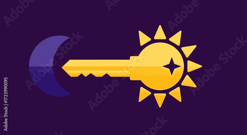 Golden Key Symbolizing Day and Night Transition.