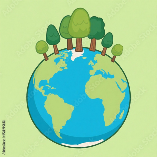 A globe with trees growing on top, symbolizing reforestation