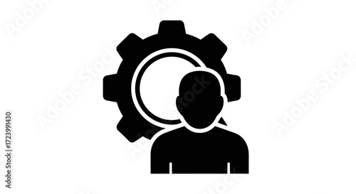 Silhouette of a person with a gear representing skills and technical expertise for business