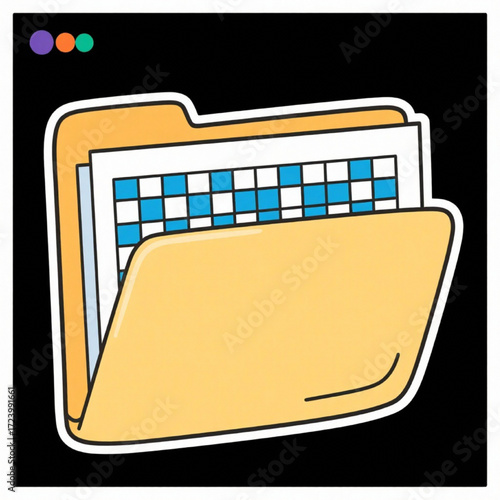 Cartoon file folder with compressed pixels inside
