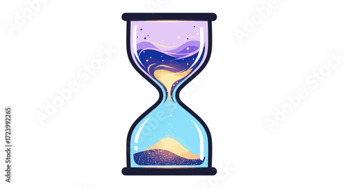 Hourglass with Flowing Sand and Cosmic Design.
