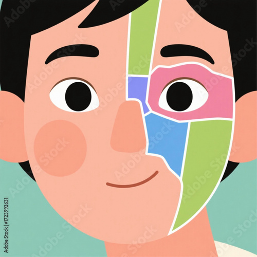 Face illustration divided into feature regions