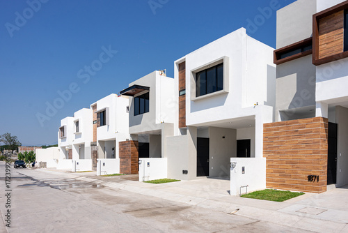 Fototapeta Naklejka Na Ścianę i Meble -  Group of houses of social interest in mexico, infonavit, fovissste. Guadalajara, Jalisco, México, November 04  2024.