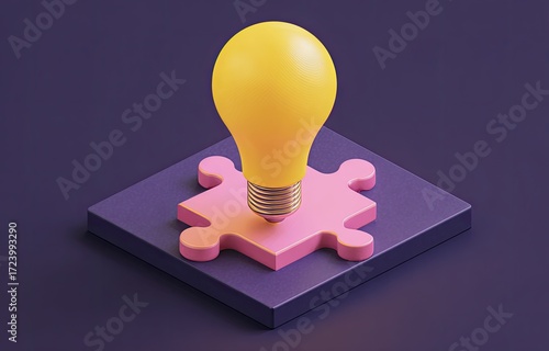 3D Illustration of a Lightbulb and Puzzle Piece