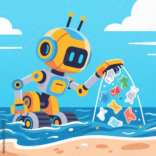 Ocean-cleaning robot collecting plastic