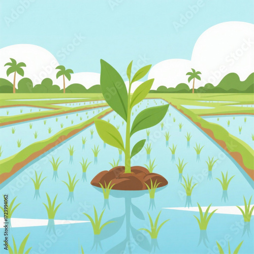 Plantation in the middle of a rice field