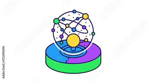 Isometric global network connection technology icon on a pedestal.