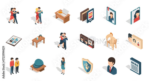 Isometric Icons of Business and Social Interactions.