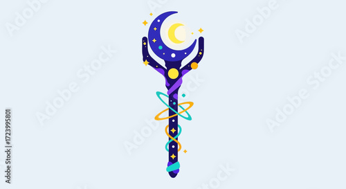Magical Celestial Staff with Moon and Stars.