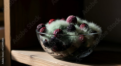 Close Up Of Moldy Berries In Glass Bowl Reveals Nature's Unseen Transformations