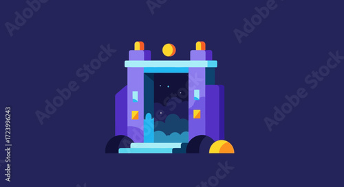 Magical purple portal leading to a starry night sky.