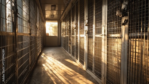 Wallpaper Mural Sunlit corridor of metal cages Torontodigital.ca