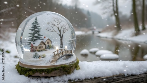 Snow globe with a house covered in snow