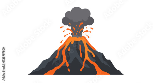 Cartoon Volcano Eruption with Lava and Smoke.
