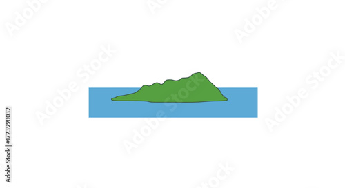 Cartoon Green Island in Blue Water Illustration.