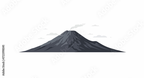Stylized Volcano with Smoke Plume and Cloudscape Illustration.
